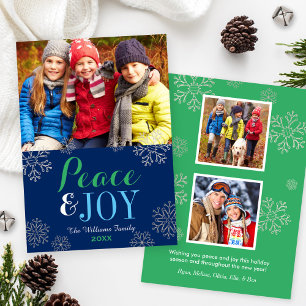 Peace and Joy Snowflake Photo Greeting Holiday Card