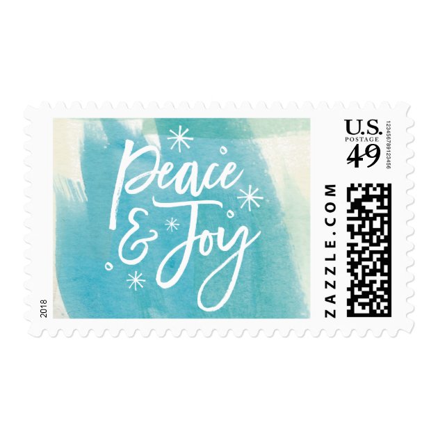 Peace And Joy Snowflakes Watercolor Postage