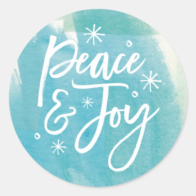 Peace and Joy Snowflakes Watercolor Sticker (Front)