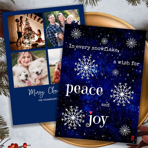 Peace and Joy Starry Night Christmas Wishes Photo  Holiday Card