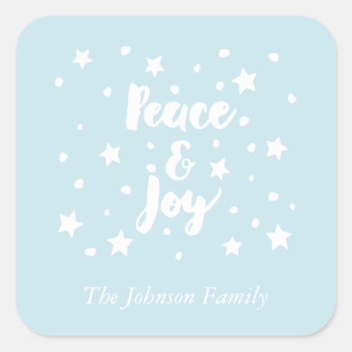 Peace and Joy Stars and Snowflakes Christmas Square Sticker