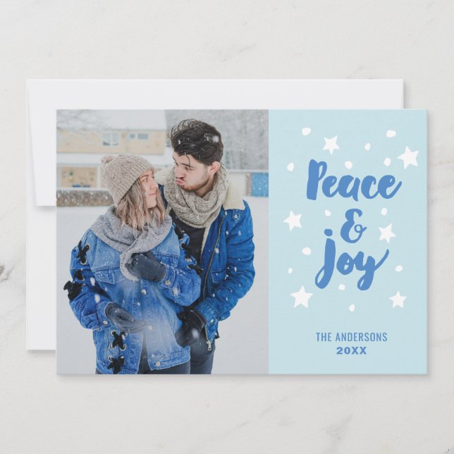Peace and Joy Typography Photo Christmas/Holiday Holiday Card (Front)