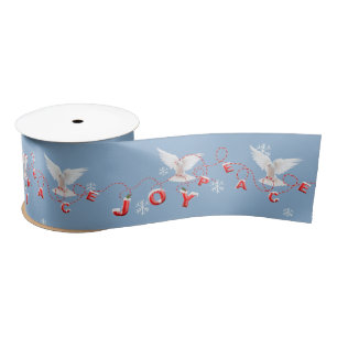 Peace and Joy White Doves With Snowflakes Satin Ribbon
