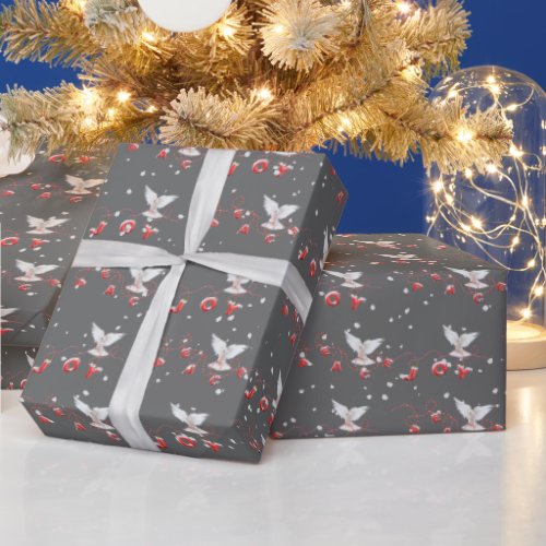 Peace and Joy White Doves With Snowflakes Wrapping Paper