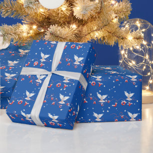 Peace and Joy White Doves With Snowflakes Wrapping Paper