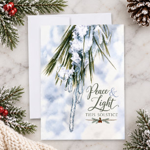 Peace and Light Winter Solstice Icy Pines Holiday Card