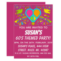 Peace and Love. 60's Themed Party. Invitation