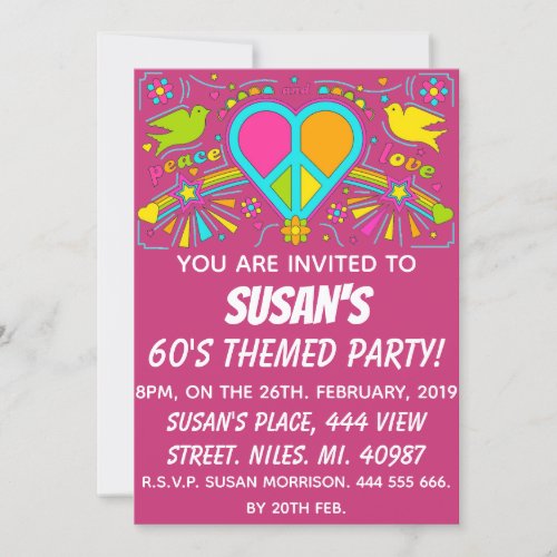 Peace and Love 60s Themed Party Invitation