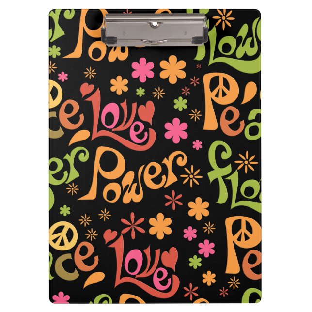 Peace and Love All Over Slogan Art Clipboard (Front)