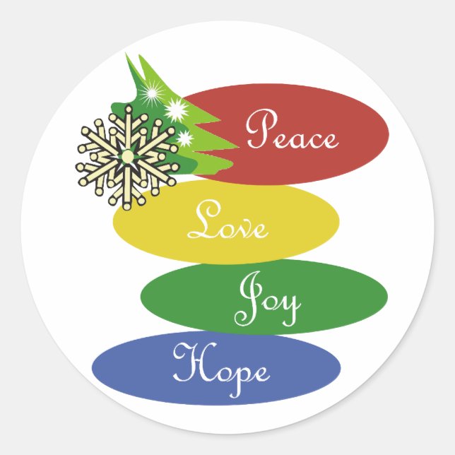 peace and love at christmas classic round sticker (Front)