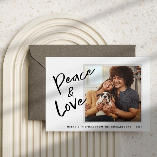 Peace and Love  Black and White Christmas Photo H Holiday Card