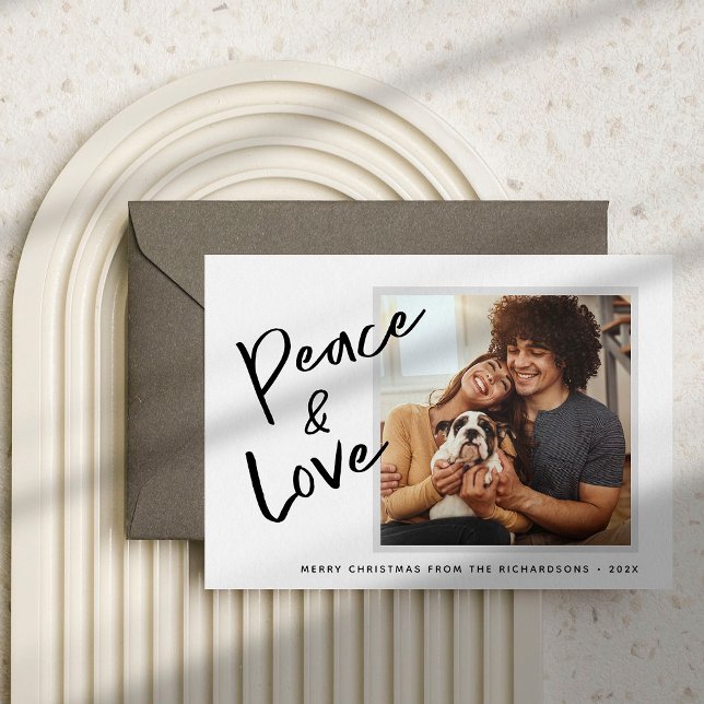 Peace and Love | Black and White Christmas Photo H Holiday Card (Creator Uploaded)