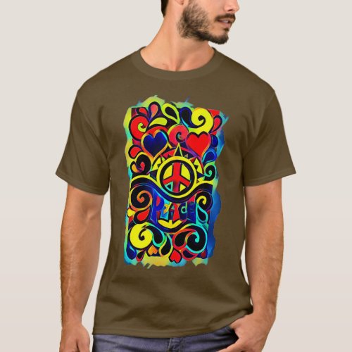 Peace and Love Bold Retro Art T_Shirt