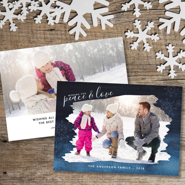 Peace and Love | Brush Photo Frame Christmas Holiday Card (Creator Uploaded)