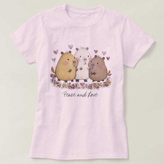 Peace and Love Capybara T-shirt (Design Front)