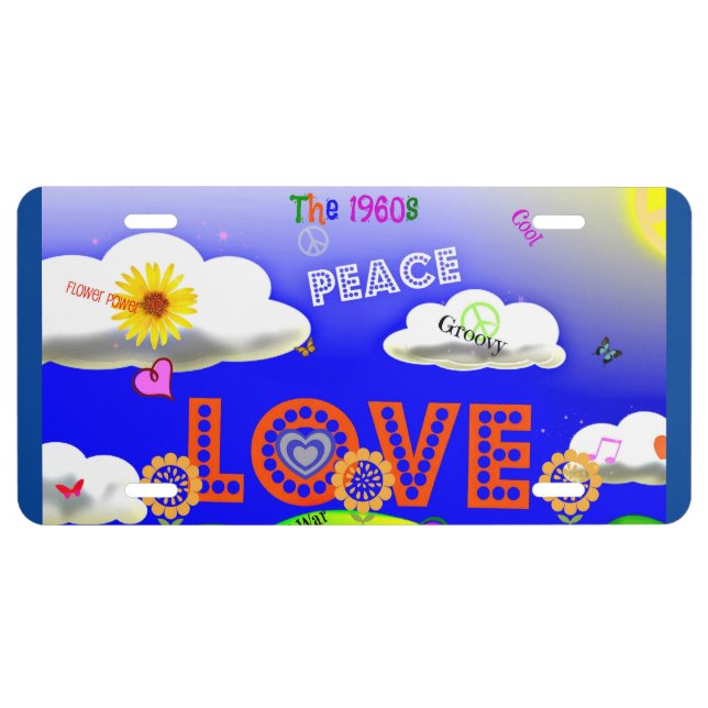 Peace and Love, cool retro design, License Plate (Front)