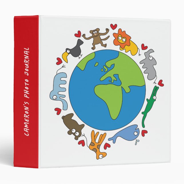 Peace And Love Cute Cartoon Animals of The World Binder (Front/Spine)