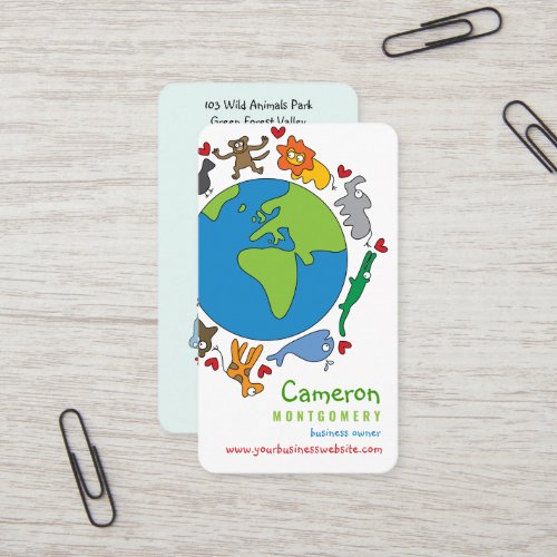 Peace And Love Cute Cartoon Animals of The World Business Card