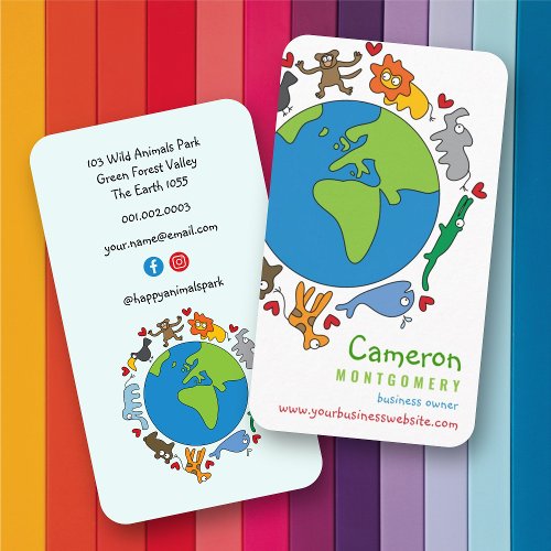 Cute Fun Cartoon Animals of The World Profile Card Business Card
