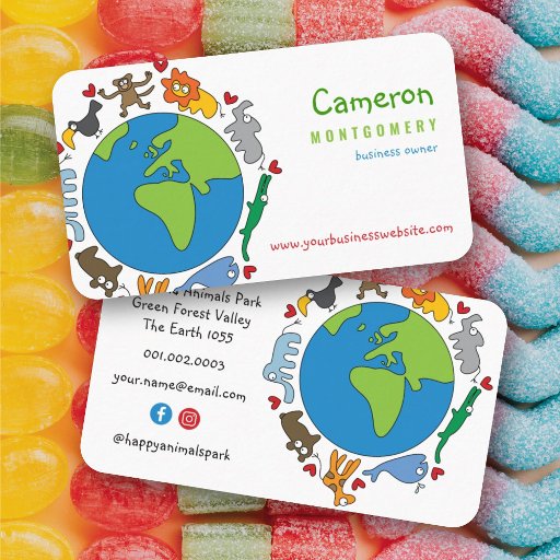Customizable Cute Fun Cartoon Animals of The World Profile Card Business Card
