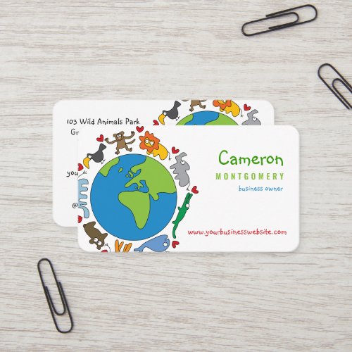 Peace And Love Cute Cartoon Animals of The World Business Card