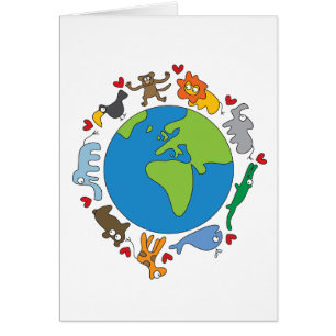 Peace And Love Cute Cartoon Animals of The World Cards