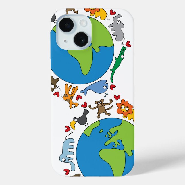 Peace And Love Cute Cartoon Animals of The World Case-Mate iPhone Case (Back)