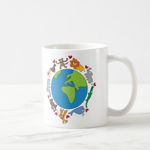 Peace And Love Cute Cartoon Animals of The World Coffee Mug