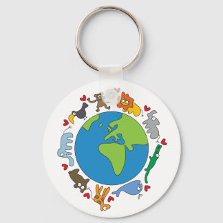 Peace And Love Cute Cartoon Animals of The World Keychain