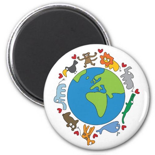 Peace And Love Cute Cartoon Animals of The World Magnet