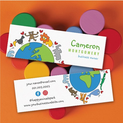 Customizable Cute Fun Cartoon Animals of The World Profile Card Business Card Templates