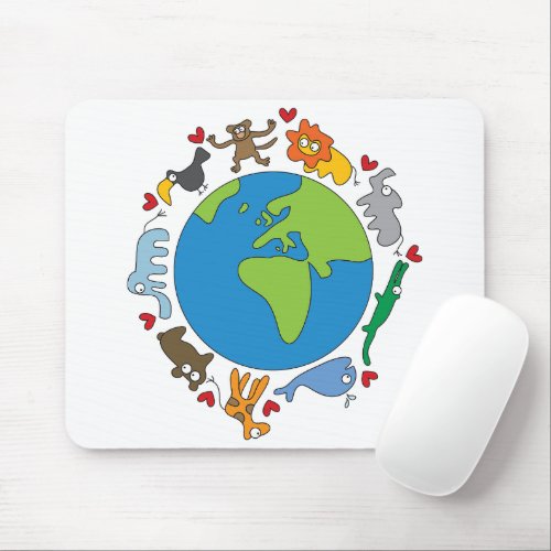 Peace And Love Cute Cartoon Animals of The World Mouse Pad