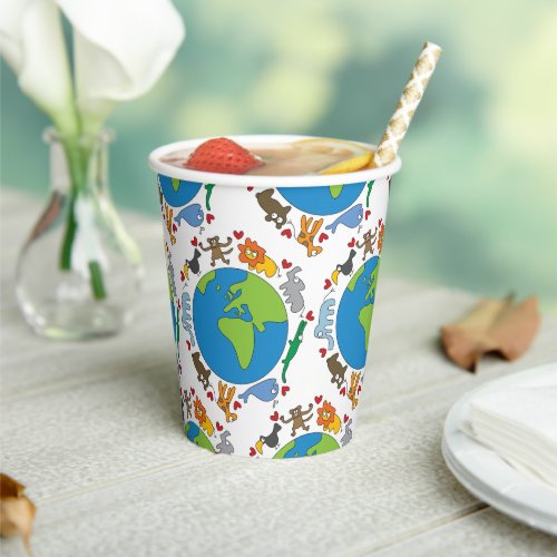 Peace And Love Cute Cartoon Animals of The World Paper Cups