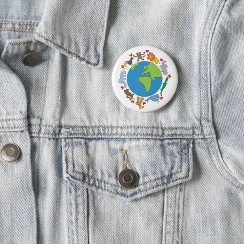 Peace And Love Cute Cartoon Animals of The World Pinback Button