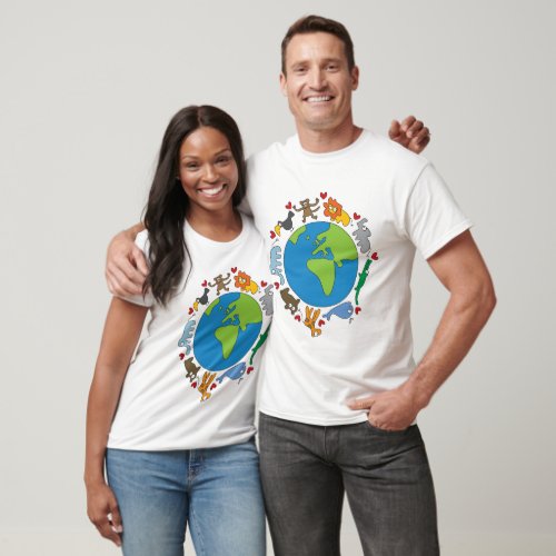 Peace And Love Cute Cartoon Animals of The World T_Shirt