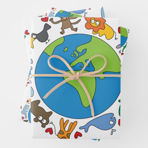 Peace And Love Cute Cartoon Animals of The World Wrapping Paper Sheets