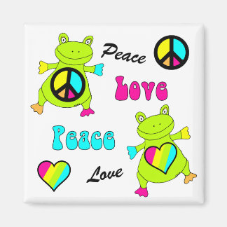 Peace and Love Frogs Square Magnet