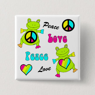 Peace and Love Frogs Square Pinback Button