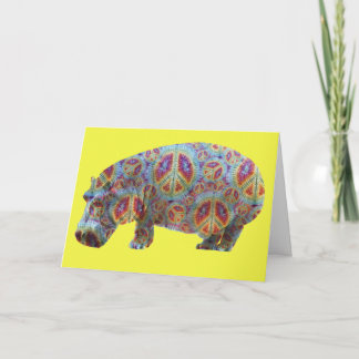 Peace and Love Hippie Hippopotamus Birthday Card