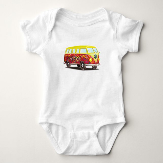 Peace and Love Hippy Bus Baby Bodysuit (Front)