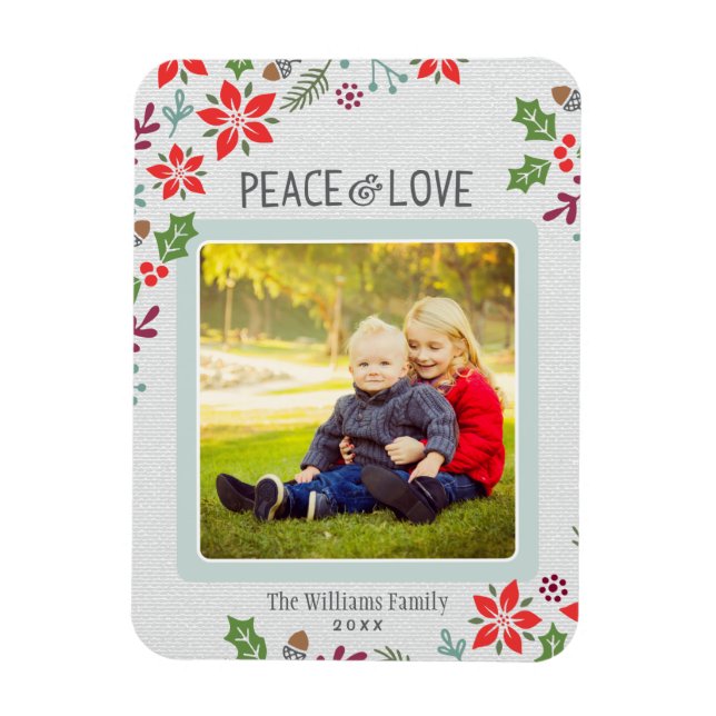 Peace and Love | Holiday Photo Magnet (Vertical)