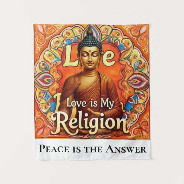 PEACE AND LOVE IS MY RELIGION WALL ART TAPESTRY (Front)