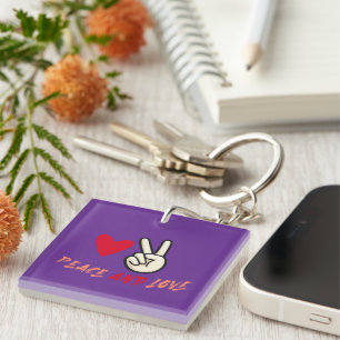Peace and Love Keychain   Heart and Peace Sign 