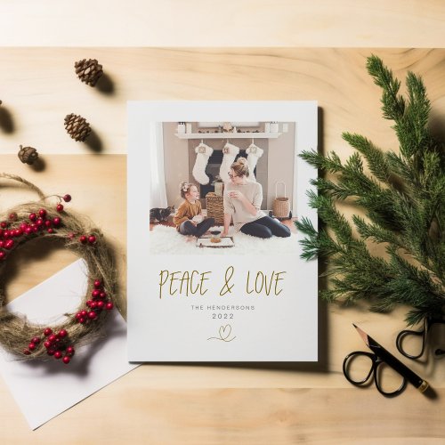 Peace and Love Minimalist Christmas Gold Card