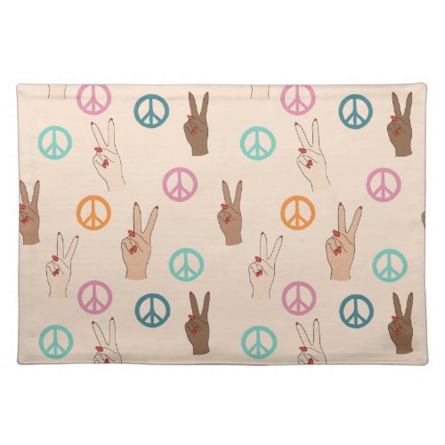 Peace and Love Multicultural Hand Pattern Cloth Placemat