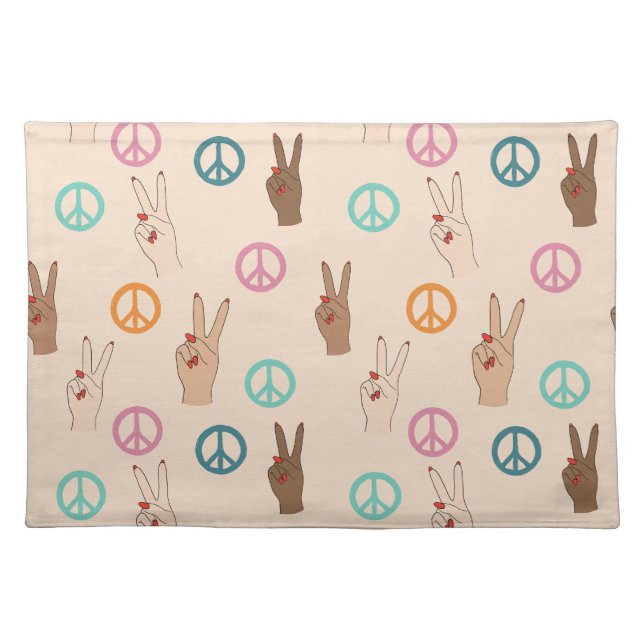 Peace and Love Multicultural Hand Pattern Cloth Placemat (Front)