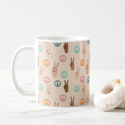 Peace and Love Multicultural Hand Pattern Coffee Mug