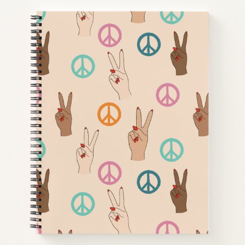 Peace and Love Multicultural Hand Pattern Notebook