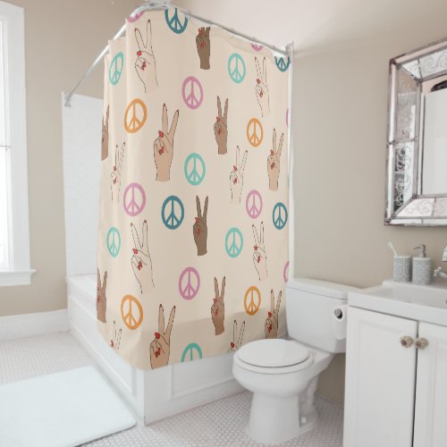 Peace and Love Multicultural Hand Pattern Shower Curtain