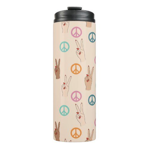 Peace and Love Multicultural Hand Pattern Thermal Tumbler